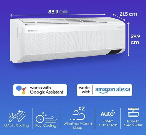 Samsung 1.5 Ton 3 Star Wi-fi Enabled, Wind-Free Technology Inverter Split AC (Copper, Convertible 5-in-1 Cooling Mode, Anti-Bacteria, 2023 Model AR18CYLANWK White) - Image 3